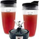 Blender 24 oz Cups with Lids & 7 Fins Extractor Blade Replacement Parts Compatible with Nutri Ninja Auto iQ AMZ493BRN BL450-30 BL456-30 BL480-30 BL480D BL482-30 BL494 BL642 BL682 BN401 BN801 CT682SP