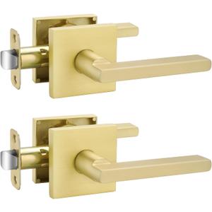 Goldenwarm Gold Passage Door Handles for Hallways & Closets, Zinc Alloy Non-Locking Brushed Gold Closet Door Handles, Heavy Duty Passage Door Hardware (2 Pack)