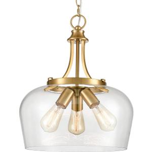 Modern Gold Pendant Light Mid Century 3-Light Clear Glass Pendant Lighting with Adjustable Chain Brass Glass Pendant Lights Kitchen Island for Dining Room Bedroom Living Room