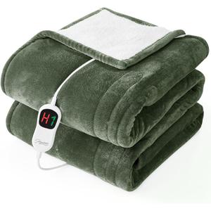 Homemate Electric Heated Blanket Twin  62"x84" Heating Bed Blankets Throw with 10 Heating Levels 8 Hours Auto Off Fast Heating OverHeated Protection Ultra Soft Warm Flannel ETL Certified Green