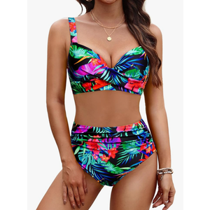 Aqua Eve Women Underwire Bikini Set - High Waisted Two Piece Swimsuit Tummy Control Bathing Suit 2025 Push Up Swimwear, L