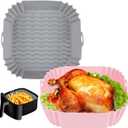 Boribim 2 PCS Square Silicone Air Fryer Liners - 8 Inch Air Fryer Reusable Liners - Kitchen Accessories - AirFryer Inserts for 4 to 7 QT Oven Microwave Accessories (Grey + Pink)