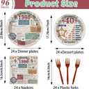 96 Pcs 40th Birthday Party Tableware Set Vintage 40 Year Old Paper Plates Napkins Back in 1986 Dinnerware Set Disposable Cheers to 40 Years Decoration for 24 Guests Men Women 40th Theme Party Supplies