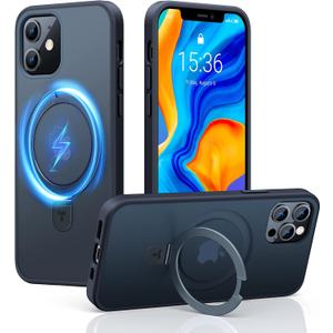 TORRAS Magnetic for iPhone 16 Case with Stand, Built-in Stand Compatible with MagSafe, 3X Military-Grade Protection, Translucent Slim Phone Case for iPhone 16 6.1'', Matte Blue