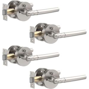 4 Pack Brushed Nickel Privacy Door Handle - Keyless Entry, Heavy Duty Zinc Alloy Lever for Bedroom/Bathroom