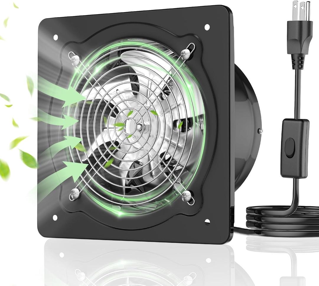 8 Inch Garage Ventilation Fan, Heavy-Duty Metal Exhaust Fan with High Airflow & Low Noise, Suitable for Garage, Workshop, Shed & Utility Room, Black