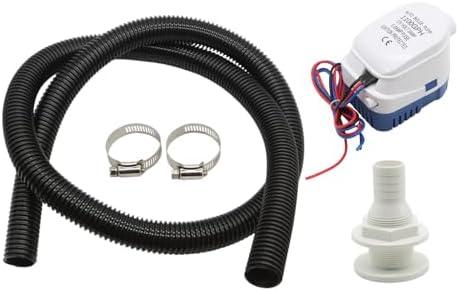 Jecoupoon 1100GPH Automatic Boat Bilge Water Pump Kit 1-1/8 Inch Dia 12V with 6FT Hose 2 Clamps and Thru-Hull Fitting Compatible with Fishing Boats Yachts Speedboat (Automatic)
