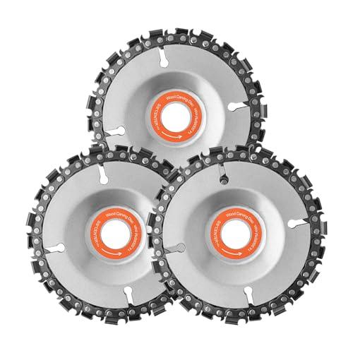 3 Pieces 5/8 Inch Wood Carving Disc Chain Disc Saw Blades for 4 Inch/ 4-1/2 Inch Angle Grinder-4 Inch 22 Teeth Wood Carving Discs