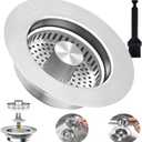 3-in-1 Kitchen Sink Drain Strainer Stopper, Upgraded Stainless Steel Sink Plug with Anti-Clog Filter Basket, Fits Standard 3-1/2 Inch Drain Hole, Pop Up Garbage Disposal Cover Food Catcher (Silver)
