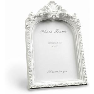 Cuspin 6x8 White Arched Picture Frame, Vintage Elegant Decorative Frame | Glass front, handcrafted resin, wall hanging and tabletop display, elegant retro home decor, wedding decor