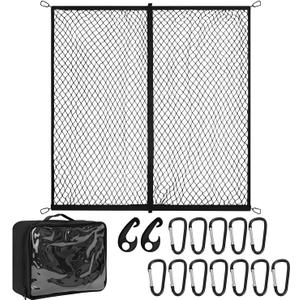 Cargo Net for Pickup Truck Bed, Heavy Duty Truck Bed Net (4'x6' Expands to 8'x12') with 12 Steel Carabiners, Super Strong Bungee Mesh for SUV/Trailer/Roof Rack