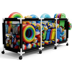 Jotesnew 365 Gallon 103" Pool Storage Bin XXXL Extra Large Swimming Pool Float Storage Bin, Pool Noodles Holder, Toys, Floats and Balls Mesh Rolling Storage Organizer Bin, 103" Lx32 Wx35 H (Black)