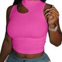 LovelyWholesale Crop Tops for Women Sexy Cut Out Tops Mock Neck Tank Top Hot Pink Medium (Pink, M)