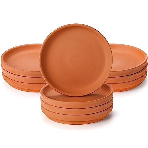 Suwimut 9 Pack Terracotta Pot Plant Saucer, 6 Inch Round Terra Cotta Planter Saucers for 5 Inch 5.5 Inch 6 Inch Flower Pot with Drainage Hole, Small Clay Planter Drip Trays for Indoor, Outdoor Plants