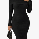 Summer Women's Casual Dress Solid Color Off Shoulder Long Sleeve Dress, S