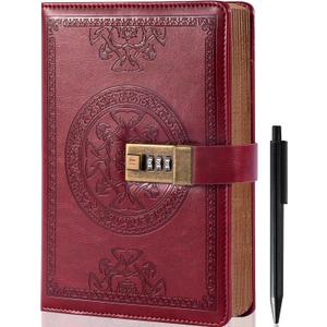 CAGIE Diary with Lock for Women and Men A5 Refillable 290 Lined Pages Locked Journal with Pen, Journal with Lock for Adults Travel Diary for Writing, 5.7'' X 8.3'', Dark Red