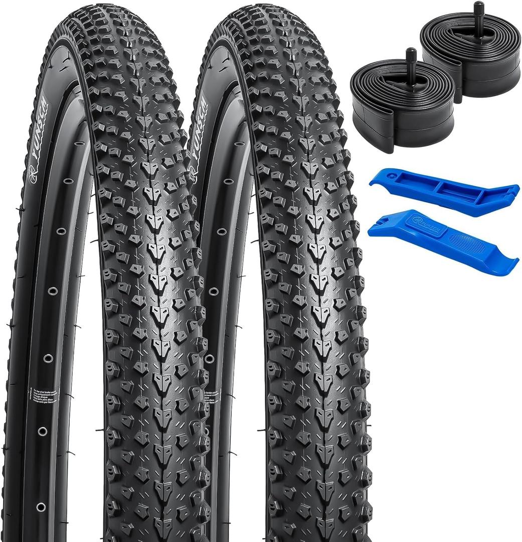 YUNSCM 2-PCS 24" Bike Tires 24 x 2.125/57-507 60TPI and 24" Bike Tubes Schrader Valve Compatible with Mountain Bike 24x2.0 24x2.10 24x2.125 24x2.15 Bike Bicycle Tires and Tubes (Y-366)