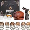 Whiskey Smoker Kit with Torch - No Butane, 6 Flavors Wood Chips, 2 Whiskey Glasses, 2 Round Ice Cube Mold, Old Fashioned Smoker Kit Cocktail Smoker Drink Smoke, Anniversary Birthday Gifts for Men Dad