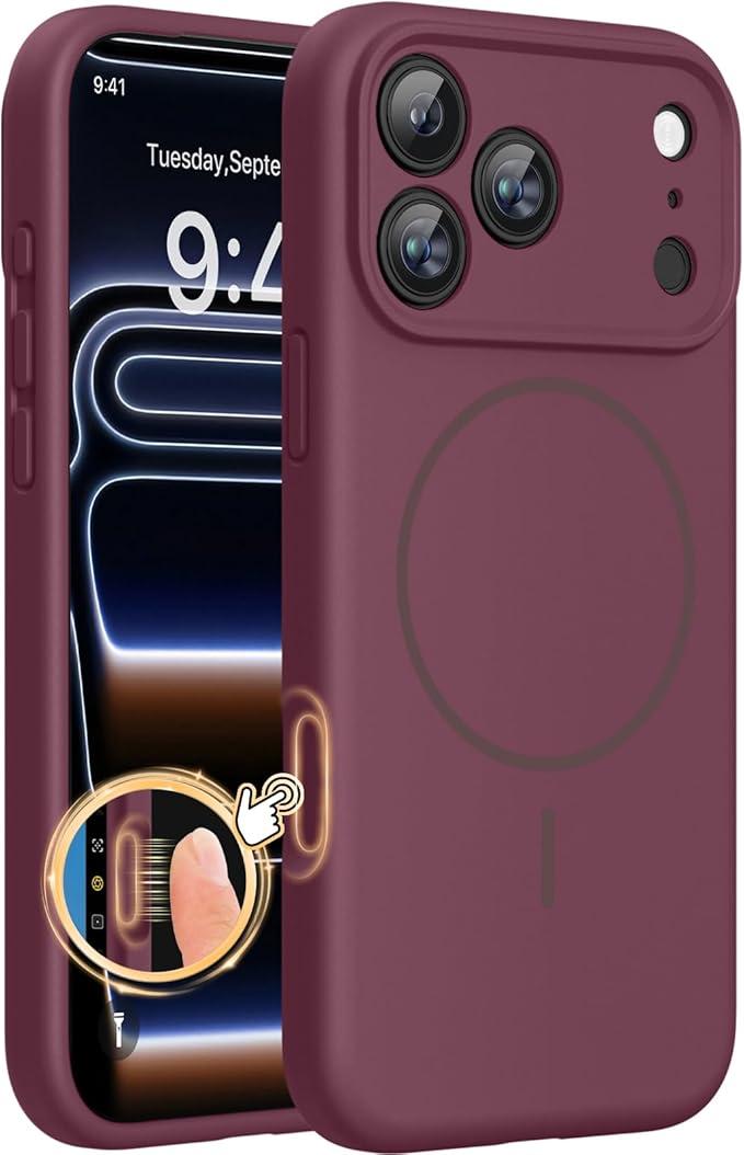 Miracase Magnetic for iPhone 17 Pro Max Case, Compatible with MagSafe, Integrated Silicone Camera Control Cover, 3.0mm Thicken Shockproof Drop Protection Phone Case for 17 ProMax, Wine Red