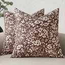 MIULEE Floral Pillow Covers 20x20 Set of 2, Neutral Linen Decorative Throw Pillow Covers for Sofa Couch Outdoor Living Room, Farmhouse Cushion Covers, Brown
