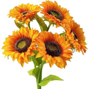5pcs Artificial Sunflowers Vintage Fake Silk Sunflowers Fake Sunflowers Bouquet Large Sunflowers Decor for Home Hotel Office Wedding Party Garden(Orange)