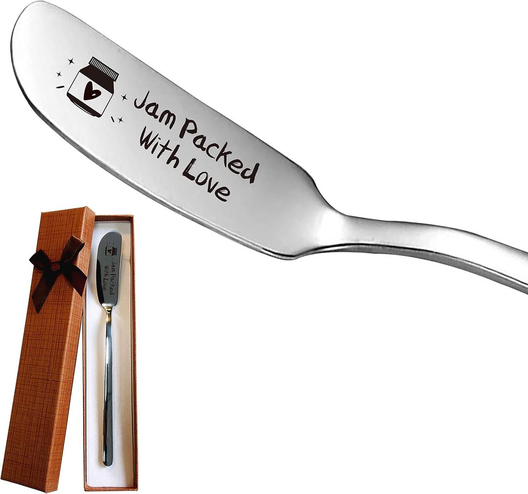 LRUIOMVE Jam Packed With Love Stainless Steel Engraved Butter and Jam Knife, Butter Spreader for Toast and Bread, Breakfast Spreads, Cheese and Jam Gift for Jam Lovers