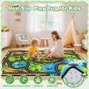 Kids Rug, 3x5 Ft Animal Car Rugs for Kids Toy Cars, Extra Thick (0.4in) - Non-Slip Zoo Road Rug Mat Carpet for Playroom & Bedroom, Educational Learning & Game Area