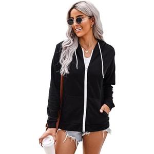 Women's Casual Jacket Lightweight Thin Zip-Up Hoodie With Pockets Coat Solid Color Outwear Sweatshirt S
