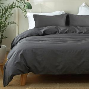 FALUCA French Linen Duvet Cover Set 3-Piece King (104"x92") - Soft & Comfortable Linen-Cotton Blend, Breathable Farmhouse Bedding for All Seasons& Luxury Home Decor, Dark Grey/Charcoal