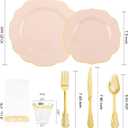 NOCCUR 175PCS Pink Plates with Gold Disposable Silverware - Include 50 Pink Plastic Plates,25 Knives,25 Forks,25 Spoons,25 Cups and 25 Napkins - Ideal for Party/Wedding/Mother's Day