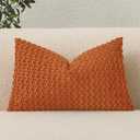 UGASA Fall Velvet 12x20 Inch Lumbar Throw Pillow Cover, Both Sides Corduroy Striped, Soft Solid Decorative Rectangular Cushion Case for Couch/Bedroom/Car, 1 Piece, Orange