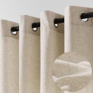 Beige Tan Linen Curtains 84 Inch Length 2 Panel for Bedroom Grommet Burlap Flax Linen Drape Semi Sheer Light Filtering Privacy Neutral Rustic Farmhouse Window Curtain 84 Inches Long for Living Room