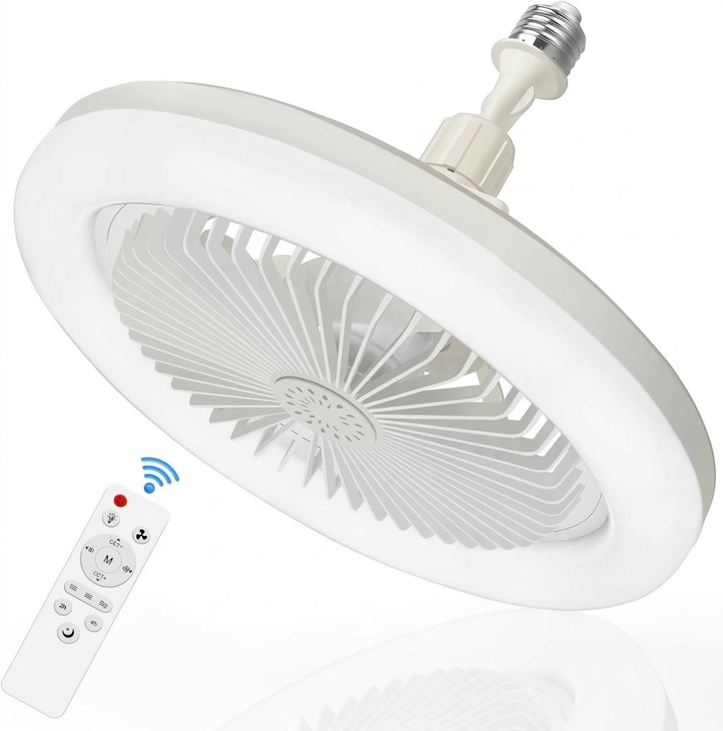 LITTARBY Remote Control Socket Fan, 3 Colors 3000K-6500K Dimmable Led Lamp Ceiling Fan Screwable for Bedroom, Kitchen, Storage Room, Cabinet, Small If Ceiling Fans
