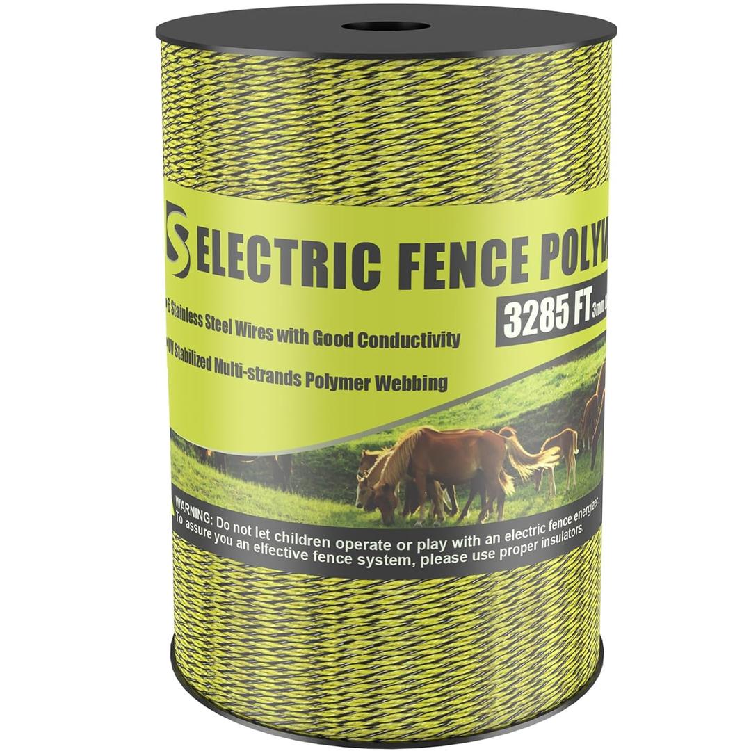 BESTEEL Upgraded Electric Fence Poly Wire 3285 Feet 1000 Meters, 1/8" Diameter Portable Electric Fencing Polywires, 6 Stainless Steel Strands for Reliable Conductivity and Rust Resistance UV Resistant