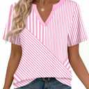 Zeagoo Womens Tops Short Sleeve V Neck Tee Shirts Cute Dressy Casual Clothing Business Work Blouse (Pink, XXL)