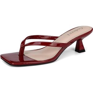 Goderci Kitten Flip Flop Thong Low Heels for Women Square Open Toe Slip On Heeled Sandals (Red,8.5)