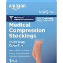 Amazon Basic Care Medical Compression Stockings, 20-30 mmHg Support, Women & Men Thigh Length Hose, Open Toe, Beige M