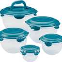 Rachael Ray Leak-Proof Nestable Container Food Storage Bin Set, 10-Piece, Clear with Teal Lids