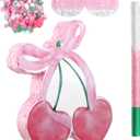 Pink Bow Piata with Stick Blindfold and Confetti, Cherry Theme Birthday Party Baby Shower Nursery Decorations Gifts