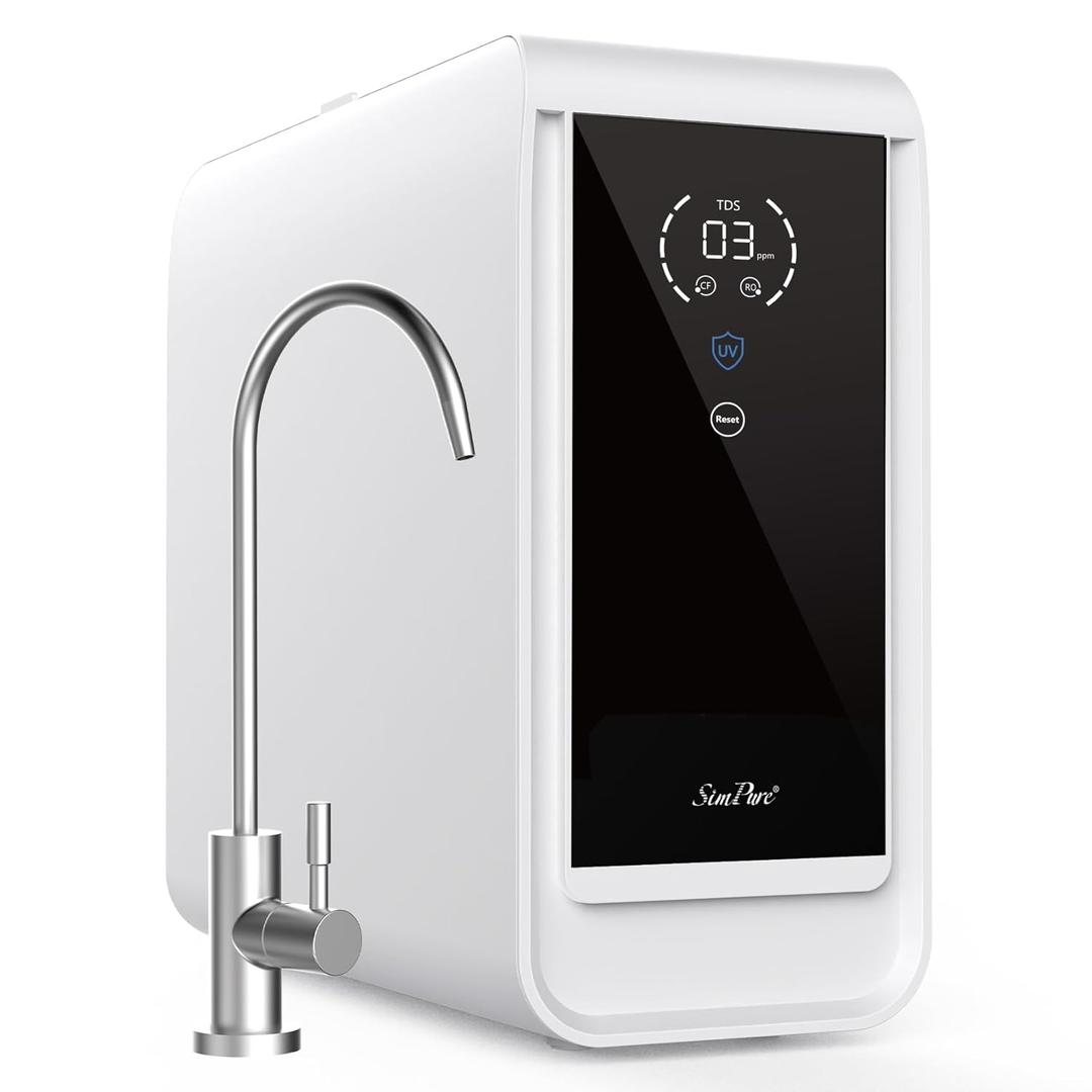 SimPure Q3-600 UV Reverse Osmosis System, 600 GPD 8 Stage Under Sink Electric RO Water Filtration, 2:1 Pure to Drain,TDS Display, Filter Reminder, Reduce 95% TDS, USA Tech, NSF/ANSI 58 Certified, FCC