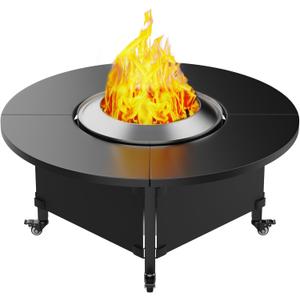 Fire Pit Surround Tabletop for Solo Stove Bonfire,Foldable Surround Table with Wheels for Safety & Easy Clean,42" Powder-Coated Steel Wood Burning Stove Surround Table Top,Accessories for Solo Stove