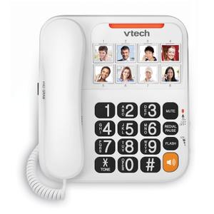 VTech SN1117 Corded Senior Phone for Elderly with 8 Photo Speed Dial, High-Contrast Large Buttons, Talking Digits, Visual Ringer, White