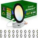 zouzai 20 Pack 6 Inch Black Ultra-Thin LED Recessed Ceiling Light with Junction Box 5CCT Adjustable Dimmable Can-Killer Downlight - ETL and Energy Star Certified, 5CCT-Black