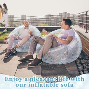 Realspring Inflatable Bean Bag Chair for Adult Bean Bag Sofa Chair Blow up Inflatable Furniture for Outdoor Living Room Bedroom Balcony Travel Party Gift Accessories(Blue Glitter,2 Pcs)