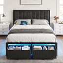 OLEVS Full Size Bed Frame with 2 Drawers, Charging Station & LED Lights