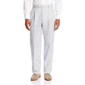 Mens Regular Fit Combed Cotton Double Reverse Pleated Pants (Blue/White, 48 Regular)