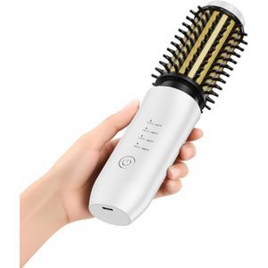 CARESKY Cordless Curling Iron Brush, 1.5 Inch Mini Travel Hair Curler with 200 Million Negative Ions, Portable Heated Round Straightener Brush Rechargeable for Curl, Touch-Up, De-Frizz, Styling (Pearl White)