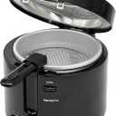 PantryPro 2.5 Liter Electric Deep Fryer with Cool Touch Sides and Nonstick Basket, Adjustable Temperature, Lid with Viewing Window, Black