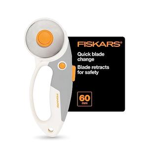 Fiskars 60mm Rotary Cutter for Fabric with Ergonomic Loop Grip And Comfort Handle, Titanium Rotary Fabric Cutter for Thick Materials, Easy and Safe Blade Change, Sewing Supplies and Quilting Tools