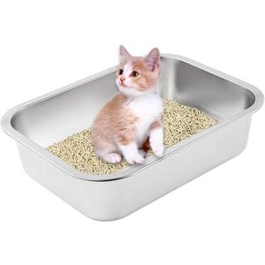 Stainless Steel Cat Litter Box with High Sides, Non-Stick Smooth Surface (15.7" L x 11.8" W x 3.9" H) for Cats & Rabbits